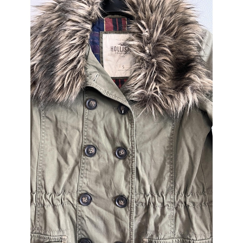 Vintage Hollister Jacket Womens Faux Fur Hooded Double Breasted Parka - Picture 4 of 10